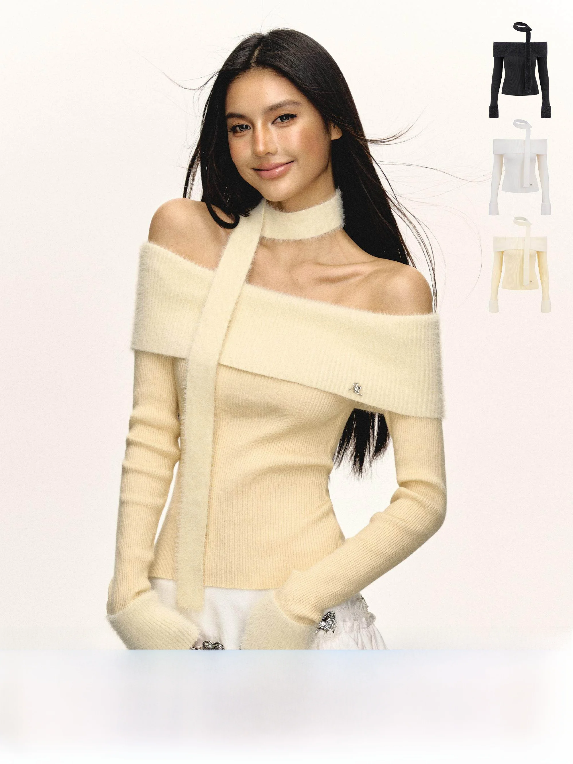 

Ariseism American Retro Design One oulder Long Sve Knitted Sweater Women's Spring New Sle Base Layer Top Street Faion