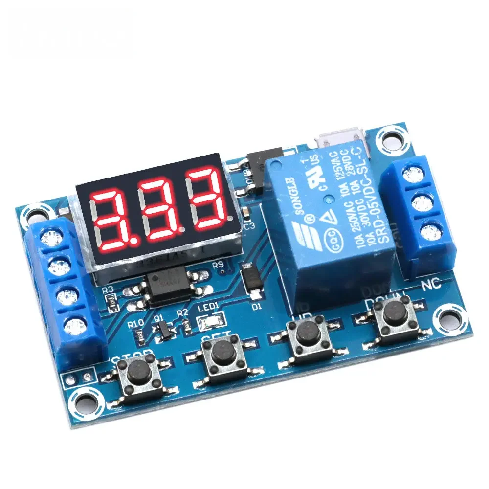 1 Channel 5V Relay 6-30V Relay Module OFF/ON Switch Trigger Time Delay Circuit Timer Cycle 999 minutes Adjustable XY-J02