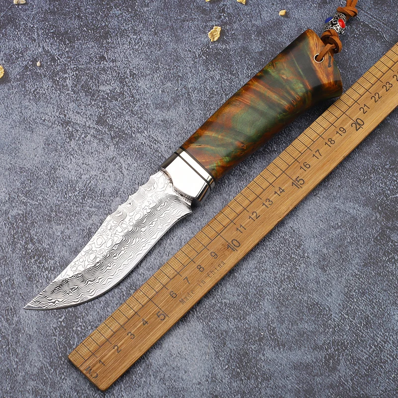 VG 10 Damascus Blade Fixed Outdoor Kitchen Fruit Camping Fishing Survival Pocket EDC Tool Knife