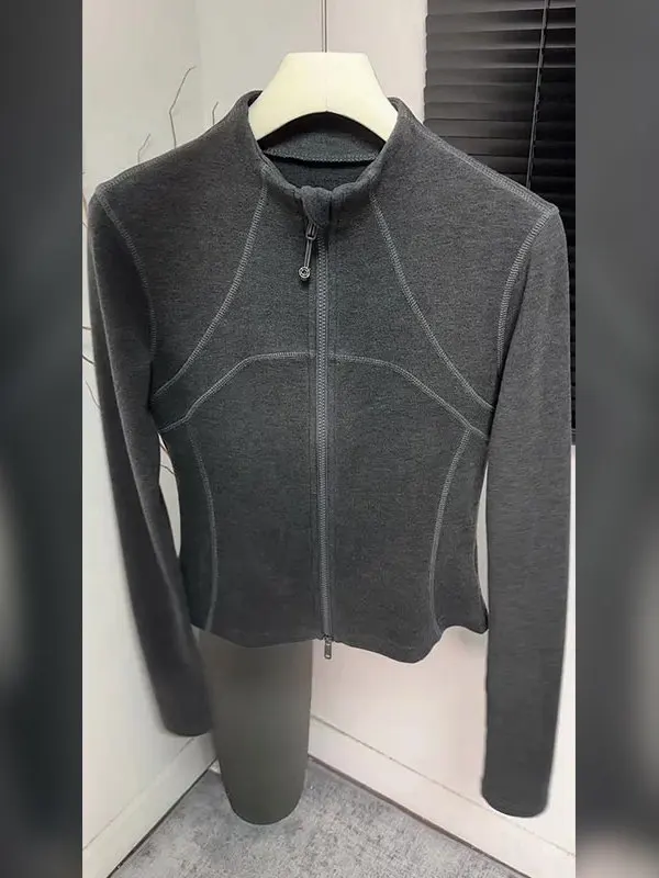 

Ay Zipper Slim Fit Long Sve воротник-стойка Jaet женский модный топ для поездок на работу осень Новое поступление универсальный топ