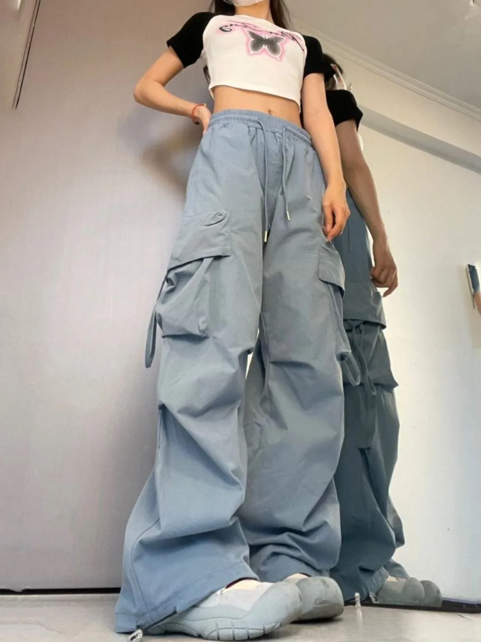 Neue Frauen Y2K Cargo Hosen Mode Lässig Hohe Taille Große Taschen Hip Hop Hosen Weibliche Streetwear Kordelzug Baggy Jogginghose – Detail 5