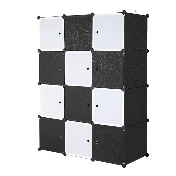 Étagères de rangement modulaires en plastique empilables, armoire de Cisco multifonctionnelle, design le plus récent, noir, 12 cubes