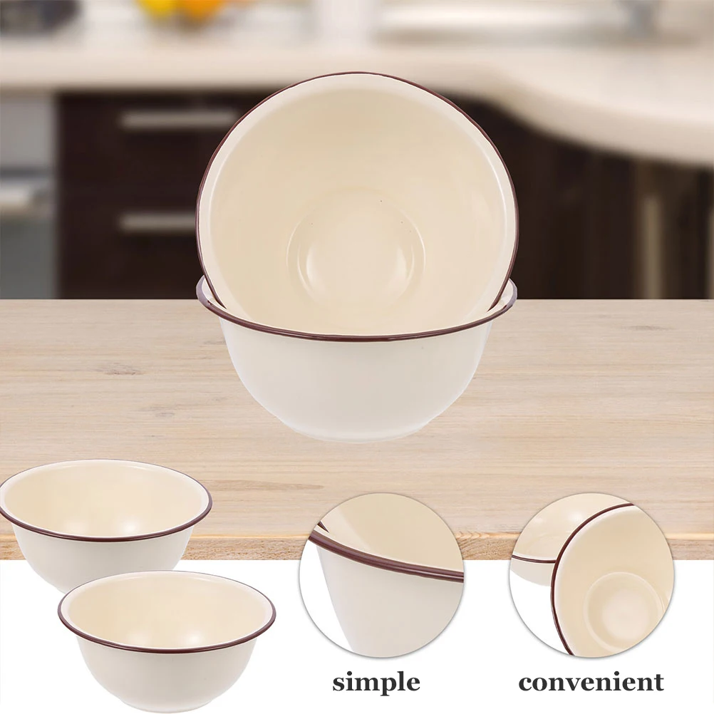 

1pc Vintage Enamel Large Capacity Thickened Retro Design Household Food Storage Soup Basin Lard Oil Bowl for Cooking Noodle Bowl