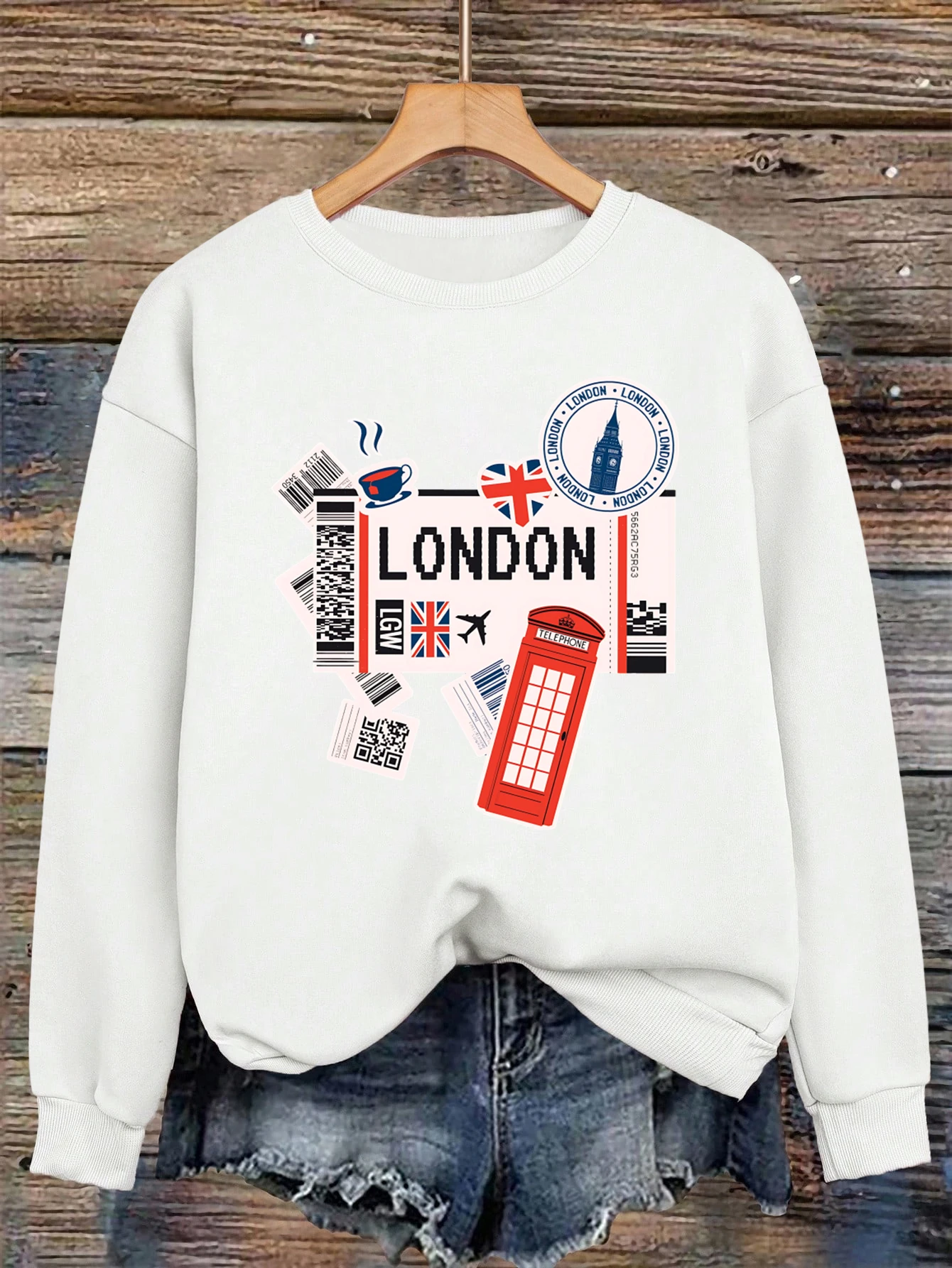 لندن السياحية الجوية الطباعة النساء ملابس رياضية فضفاضة Crewneck البلوز عارضة متعدد الألوان البلوز الصوف الخريف الملابس