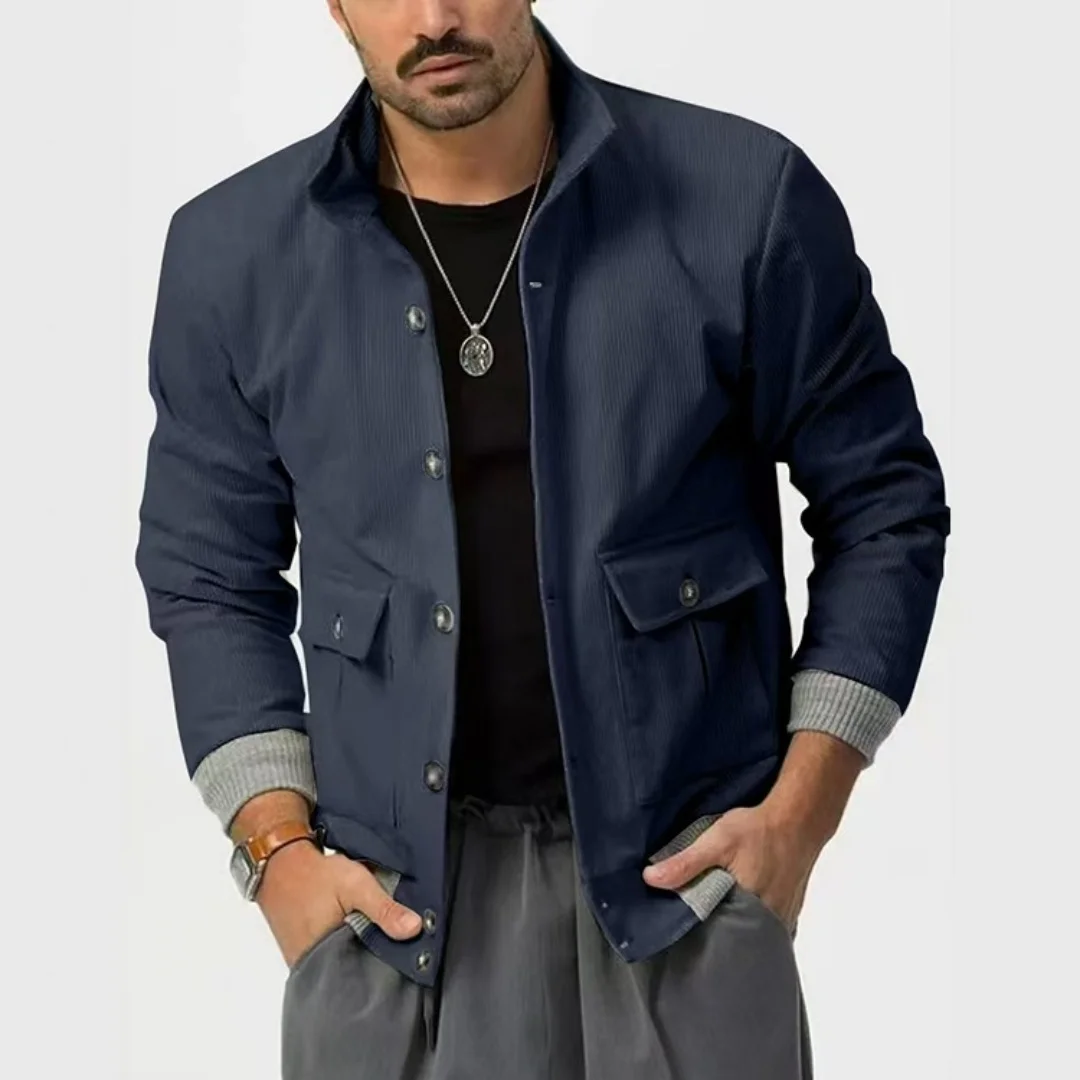 

Fall/Winter Men's Casual Fashion Henry Collar Long-Sleeve Thickened Jacket, Trendy Retro Street Multi-Pocket Buttoned Coat