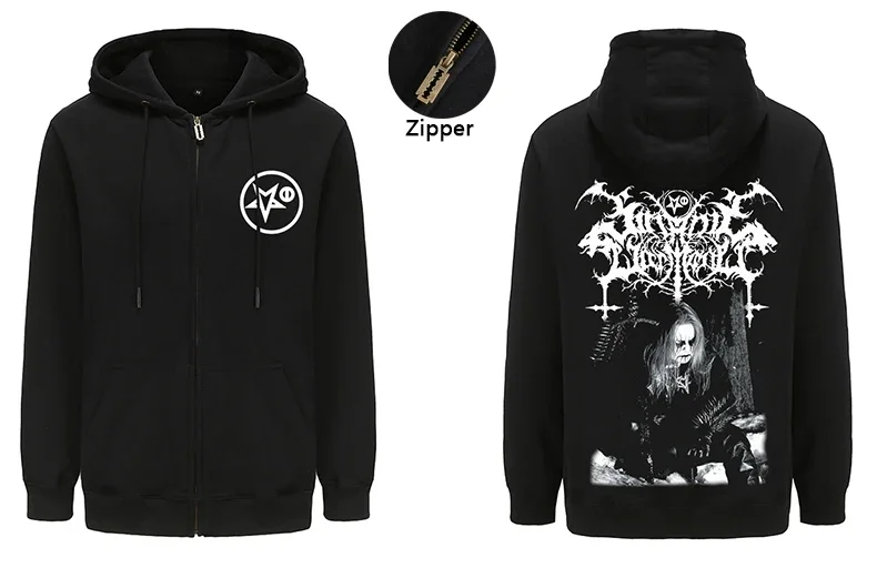 Satanic Warmaster Zipper Hoodie Sweatshirts Mens Fashion Heavy Metal Zip-up Hooded Coats