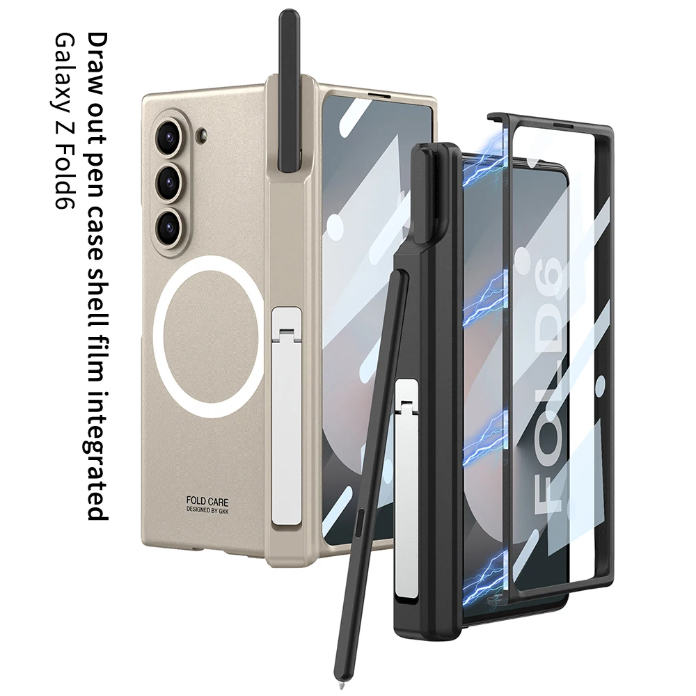 

Роскошный металлизированный пленочный чехол для телефона Samsung Galaxy Z Fold 6, магнитный противоударный защитный чехол, держатель для ручки с ручкой