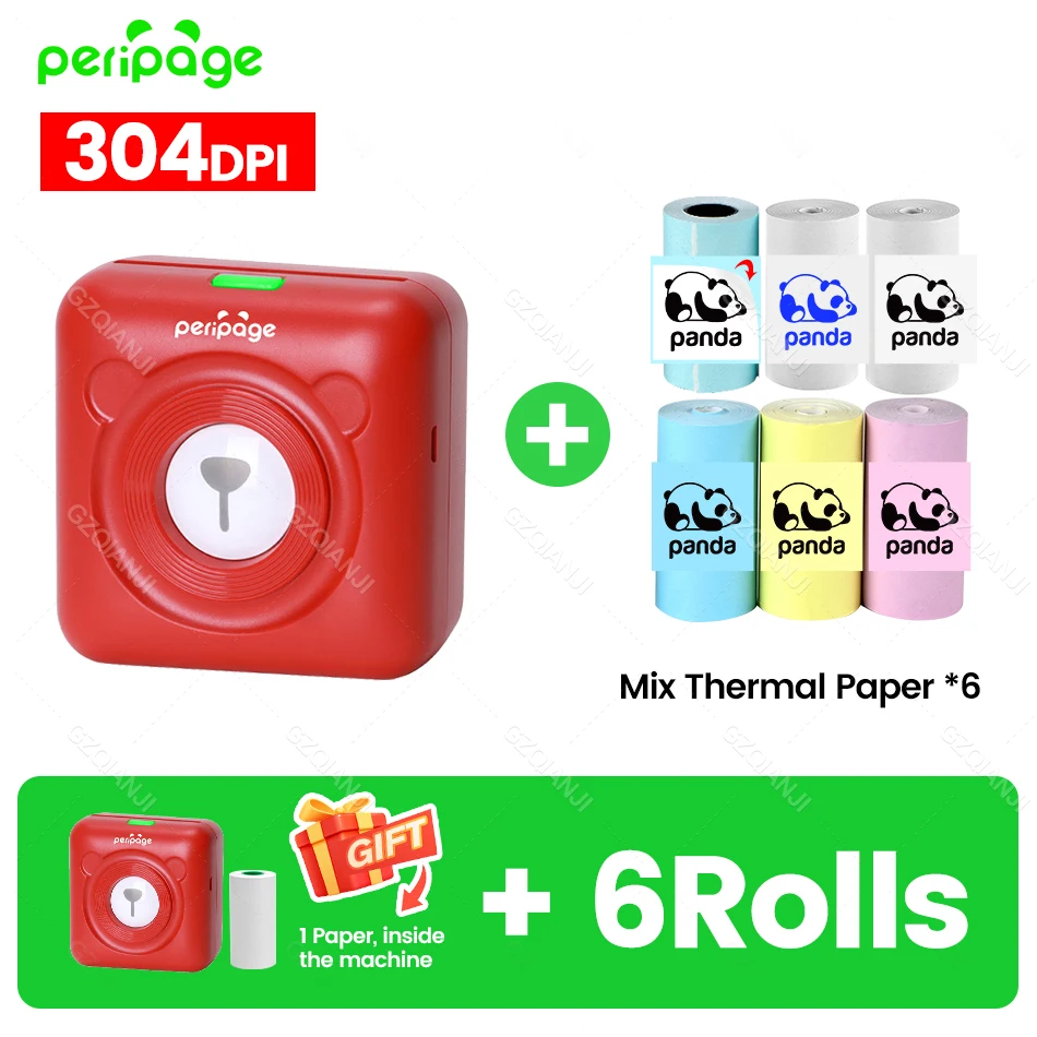 7 kleuren Peripage A6 304 DPI Mini Fotoprinter Notities Sticker Label Drukmachine Bluetooth Draagbare Draadloze Printer Marker