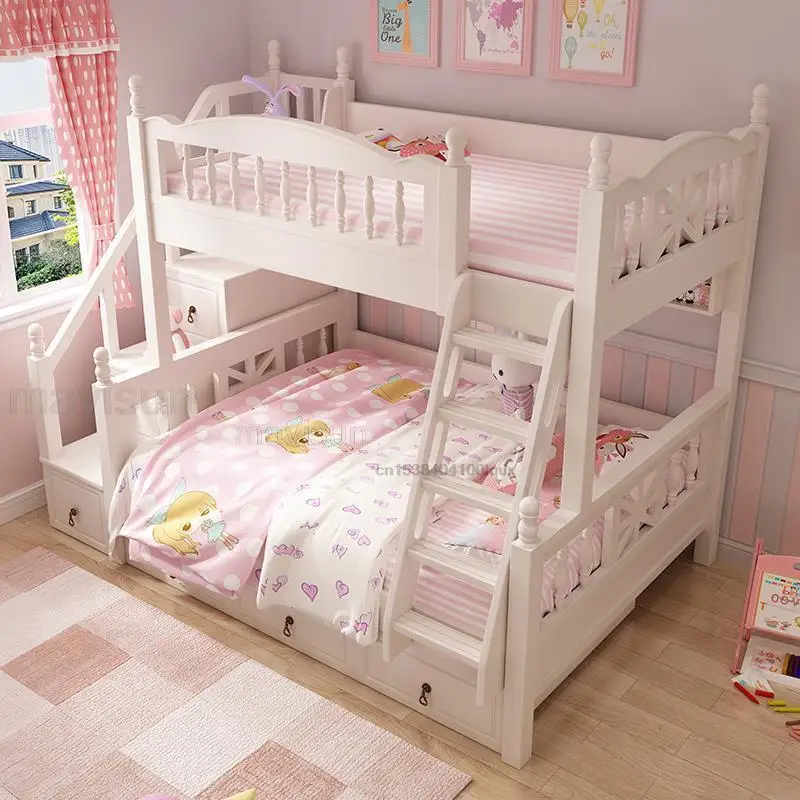 Estilo rural coreano cama de beliche branco moderno minimalista para cima para baixo cama com armazenamento para princesa meninas criativo quarto móveis