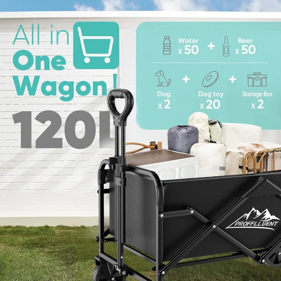 Zusammenklappbarer Wagen mit 5 abnehmbaren 360-Grad-Schwenkrädern, verstellbarem Griff für den robusten Einsatz, 220 Pfund Tragfähigkeit, Dual Detacha