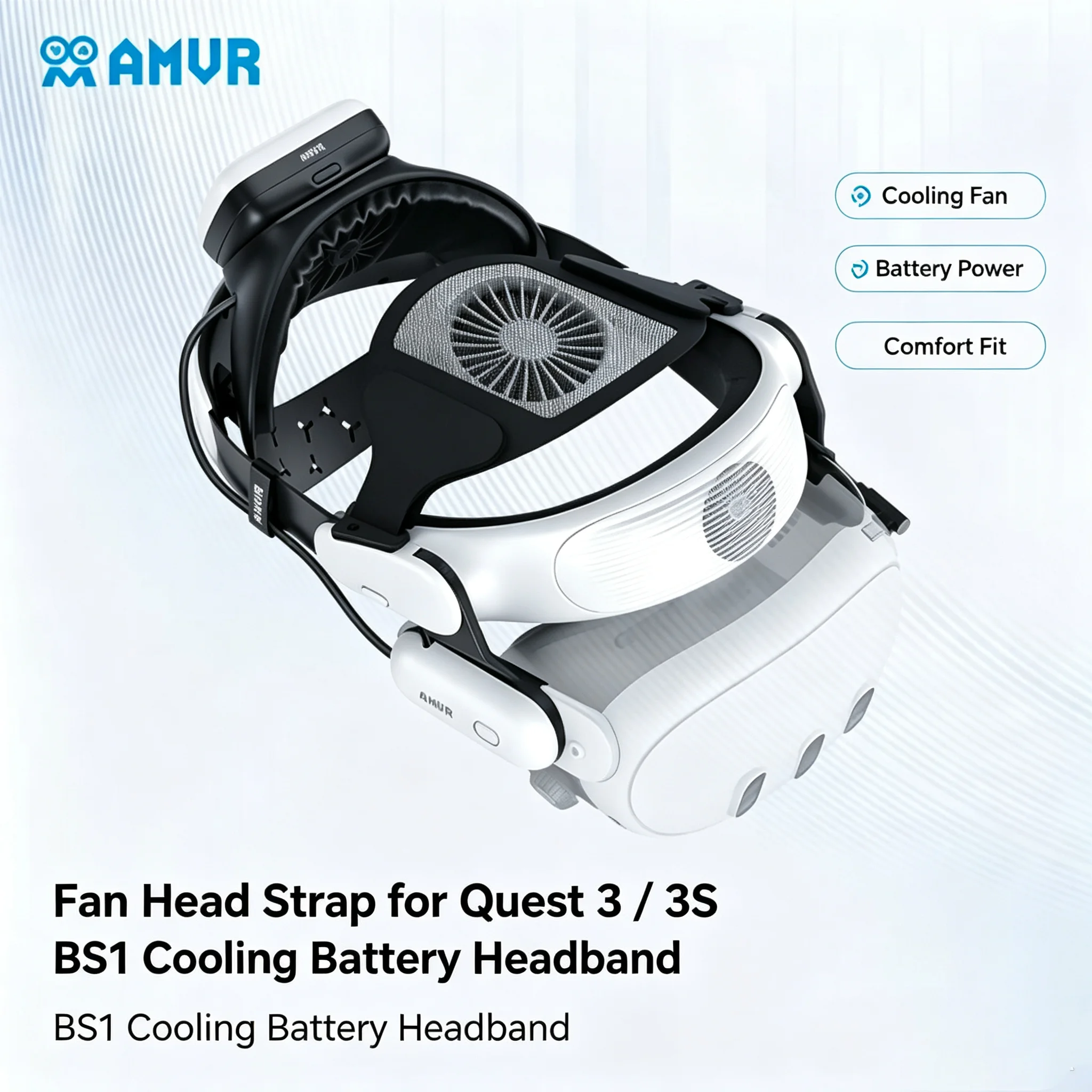 BS1 Battery Head Strap with Fan Compatible with Meta Quest 3/3S, Magnetic Hot-Swap Battery Pack, Weight-Balanced VR Accessories