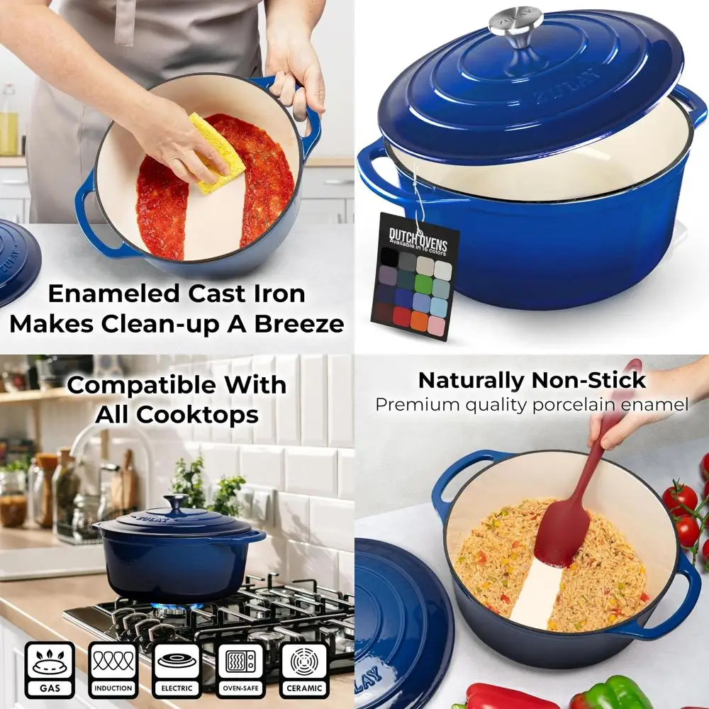 

Эмалированная чугунная жаровня (голландская печь), 5 кварт, выдерживает температуру до 500°F (260°C) ° Идеально подходит для выпечки, тушения, приготовления на пару и жарки, синий цвет