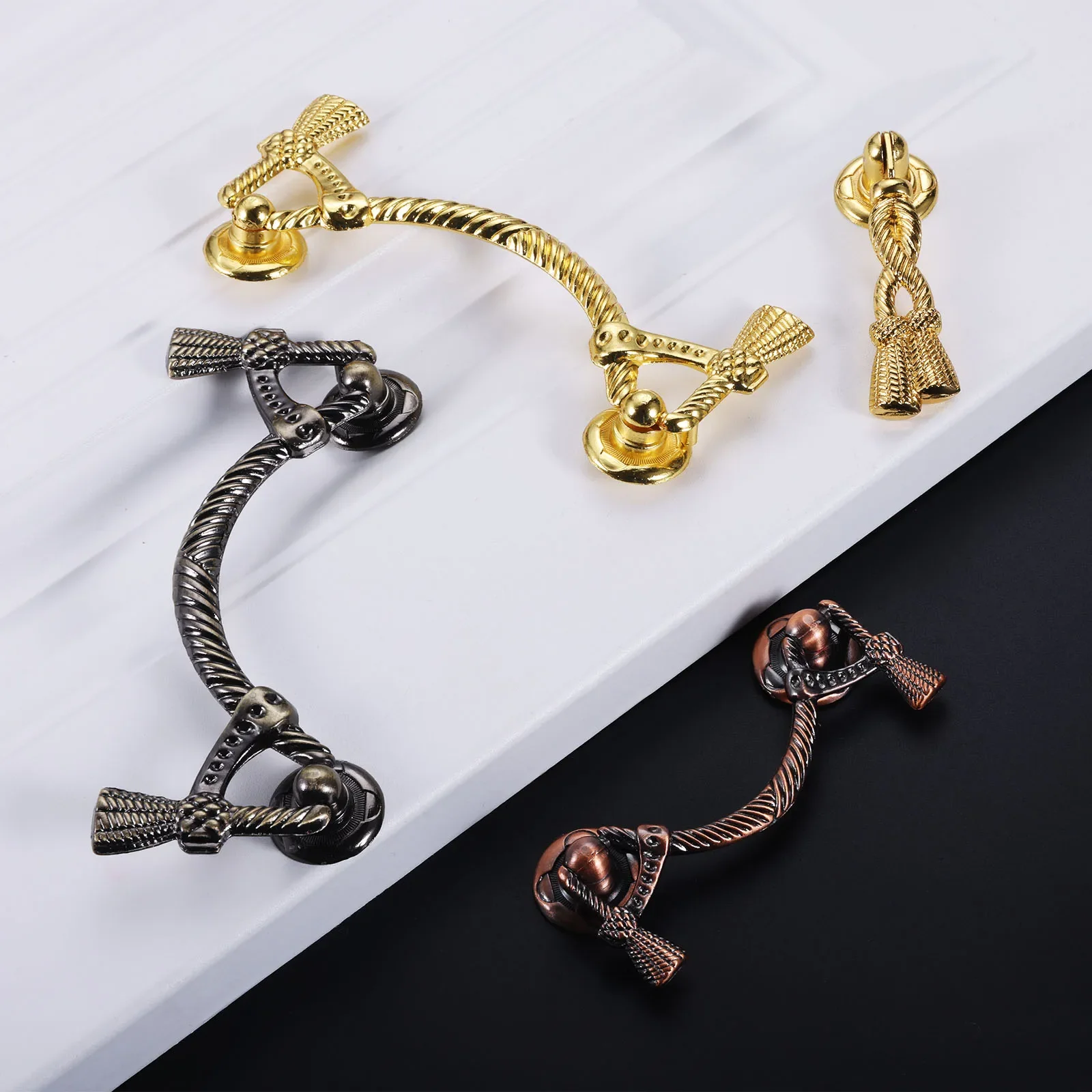 1pc Alloy Pull Knob w/screw Furniture Door Handles Vintage Metal Rope Design European Court Style Decor Cabinet Drawer Wardrobes