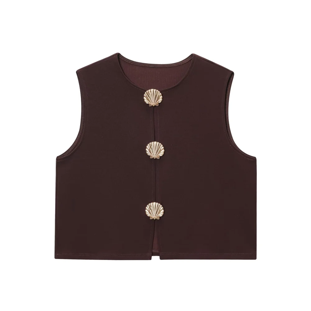 

UNIZERA 2025 new women's casual fashion European and American style design sense vest button decoration top