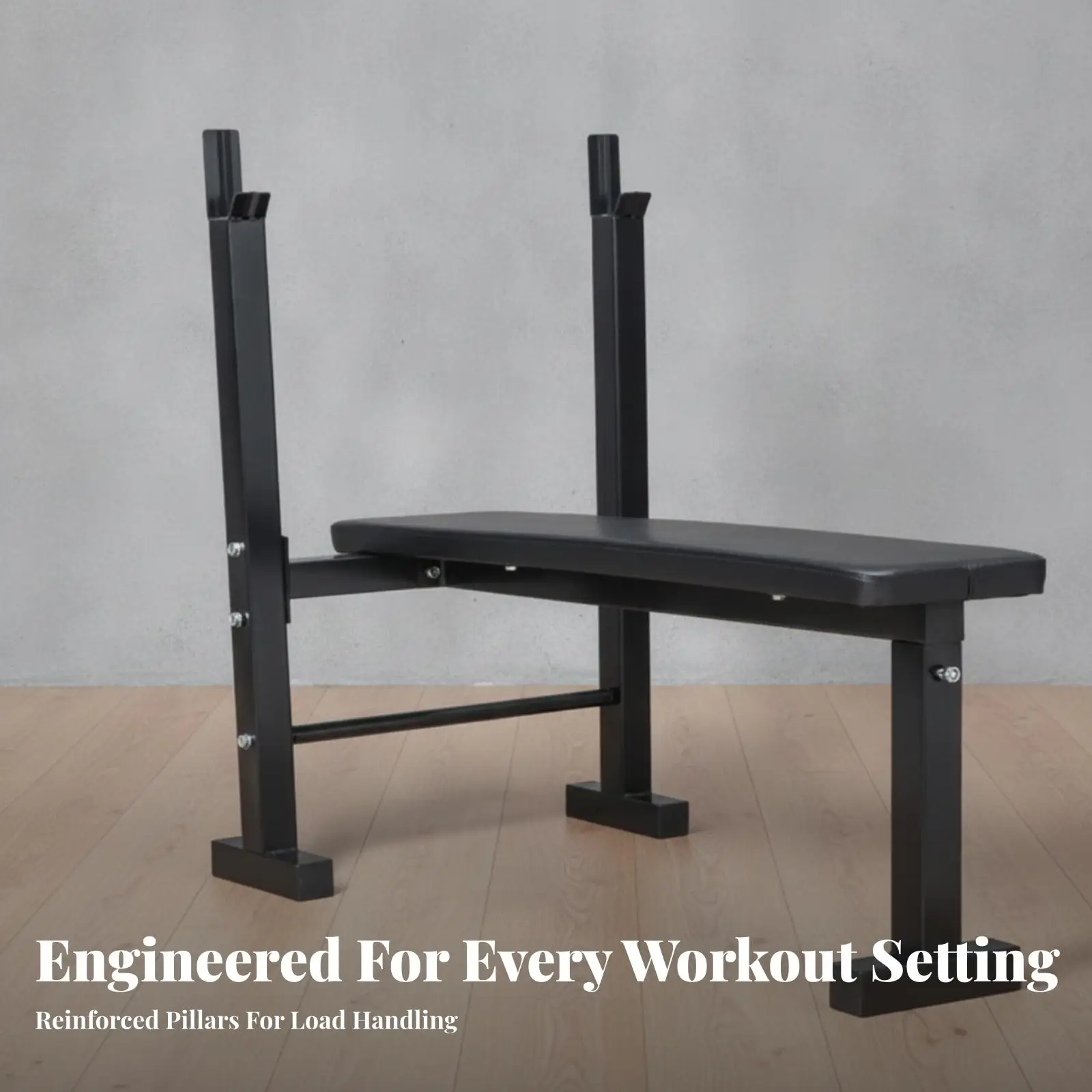 Multipurpose Weight Bench Press Rack with Rectangular Floor Feet for Safe Barbell Workout and Strength Routine
