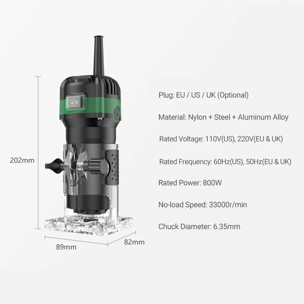 220V 800W Compact Palm Wood Router Tool for Woodworking Electric Hand Trimmer Cutting Palmming Tool with 15Pcs 1/4\'\' Router Bits