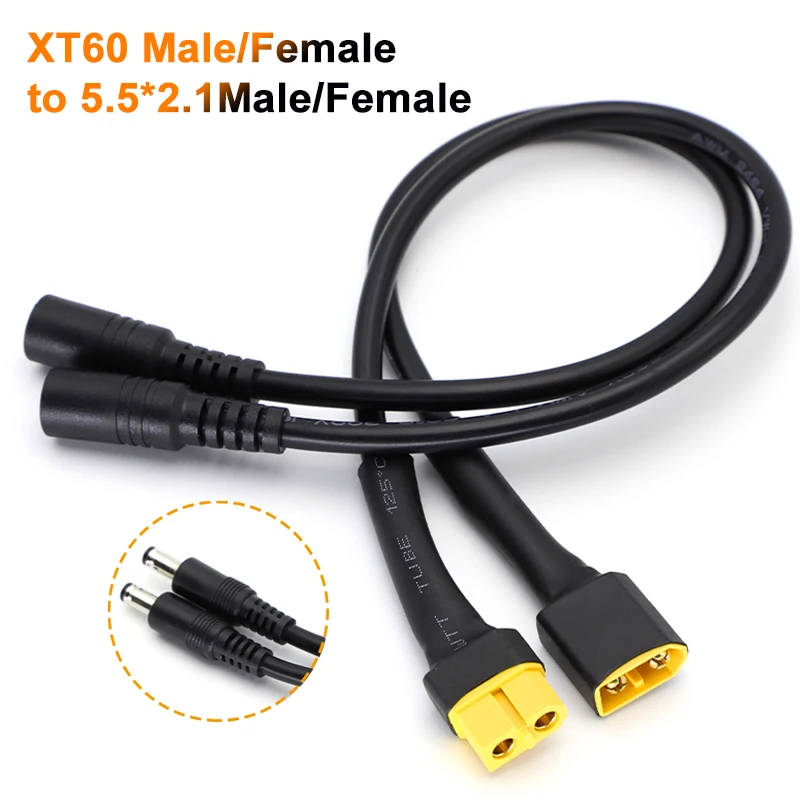 

1Pcs XT60 Male / Female Connector To DC 5.5*2.1Male / Female 18AWG Power Cable Adaptor For RC Battery Charging Adapter Cables