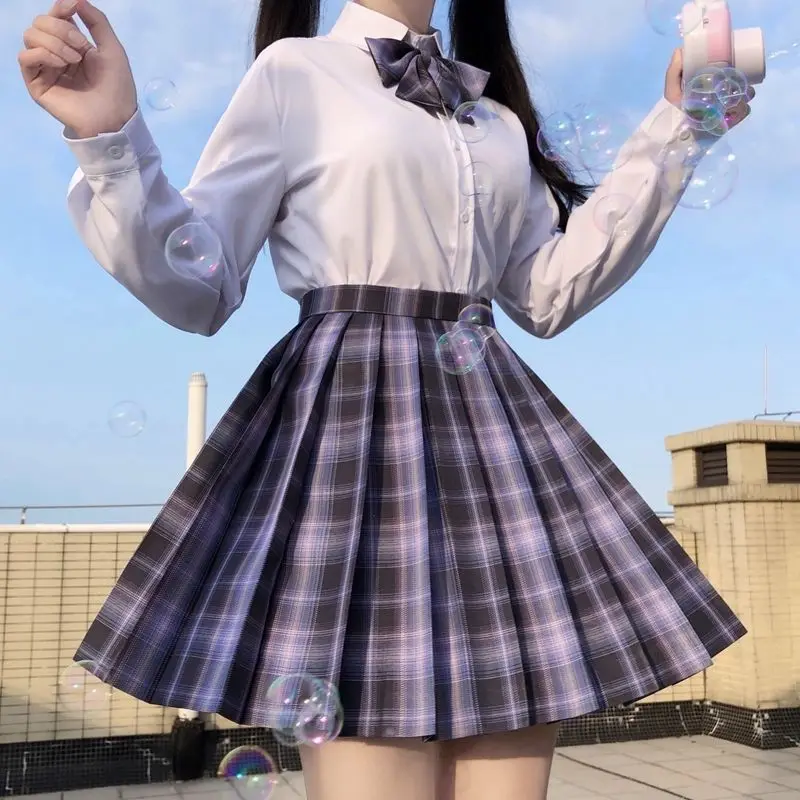 Purple Plaid JK Skirt Suit,Campus School Uniform for Female Student,Versatile Daily Outfit for Campus Life&Anime Cosplay Parties