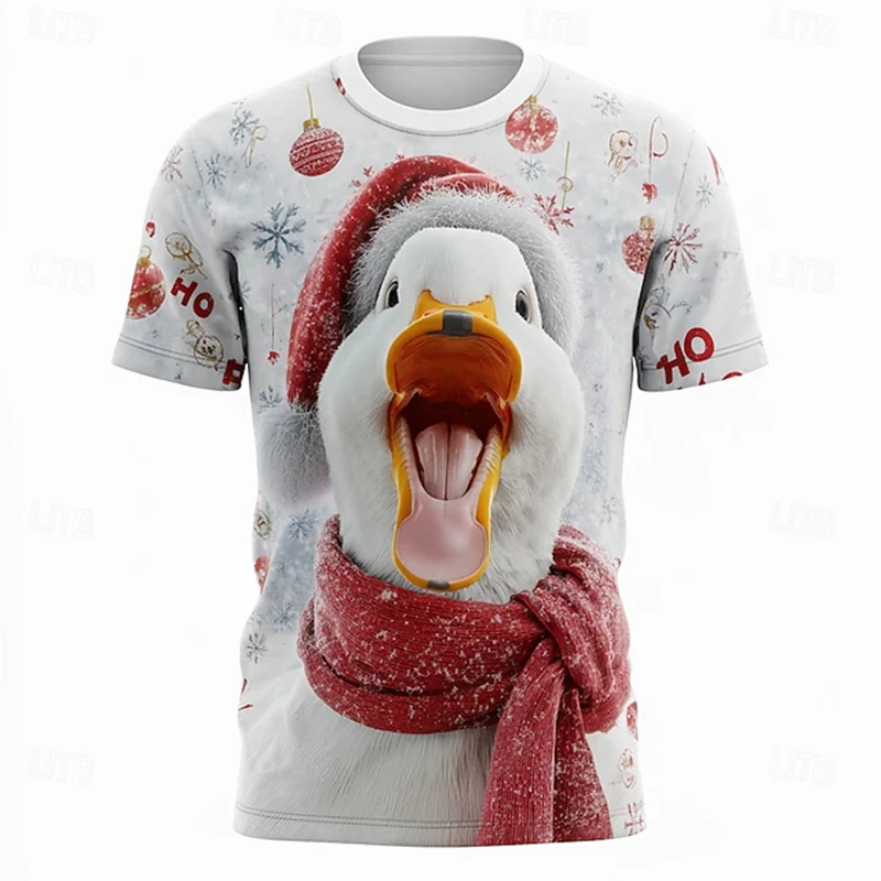 

New Christmas Men's T-Shirt Funny Christmas Animal Print Short-Sleeve Tees Unisex Holiday Party Crew Neck Pullover Clothing Tops