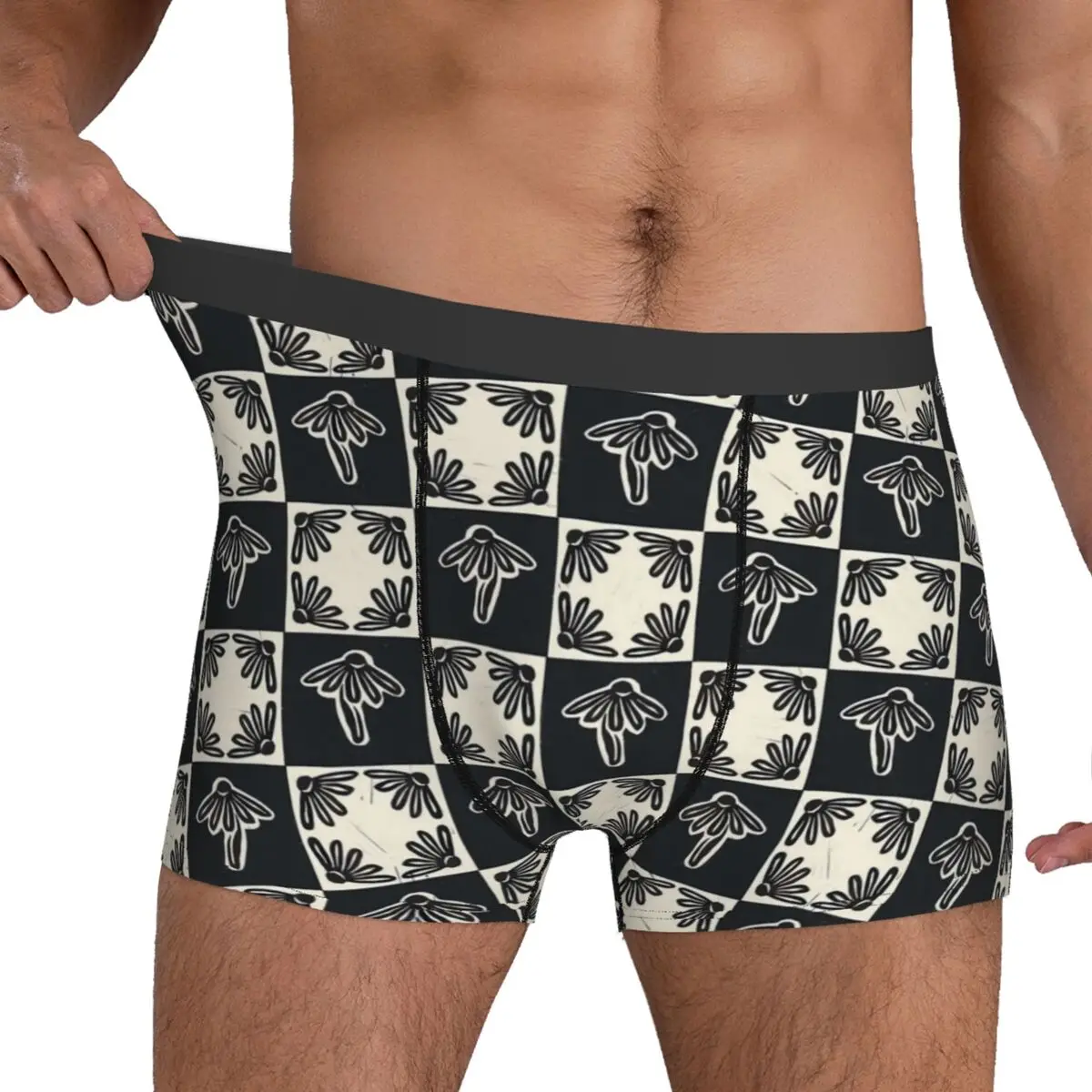 Black And White Check Print Underwear Daisy Block Pouch Trenky Boxershorts Print Shorts Briefs Classic Men Panties Plus Size 2XL