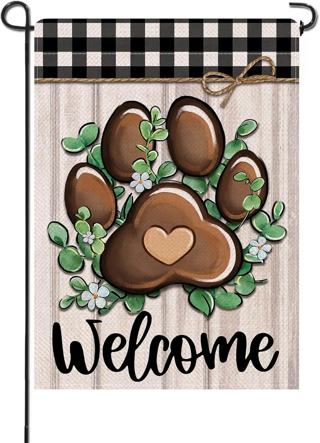 Artofy Welcome Dog Cat Paw Small Decorative Garden Flag, Eucalyptus Leaves | Buffalo Plaid Check Yard Lawn Outside Decor, Fa llp
