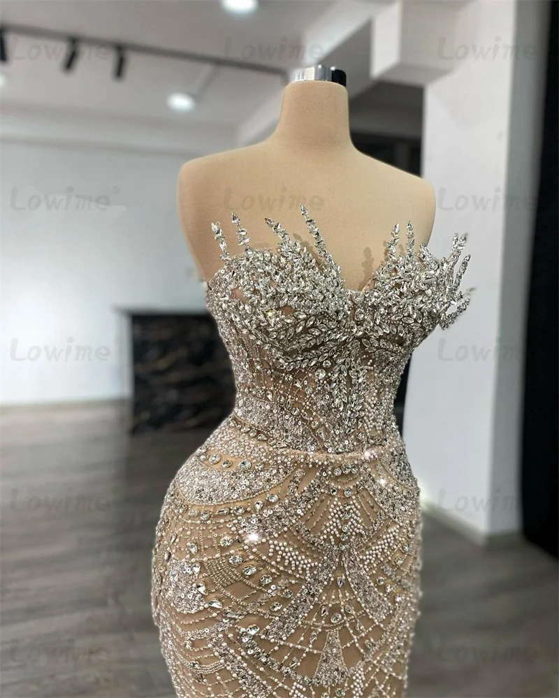 Aso Ebi Champagne Mermaid Prom Dresses Pearl Crystals Women Evening Gowns 2024 Party Second Reception Birthday Engagement Dress