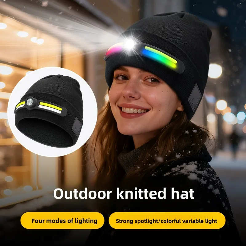 

Rechargeable Detachable Outdoor Headlamp Beanie Multi Color LED Light Up Cap Strong Focus Beam Knit Hat Night Camping Hiking