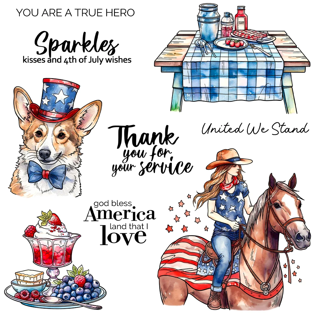 

Mangocraft Independence Day Women Horse Dogs Clear Stamp DIY Scrapbooking Supplies Silicone Stamp For Cards Albums Decor
