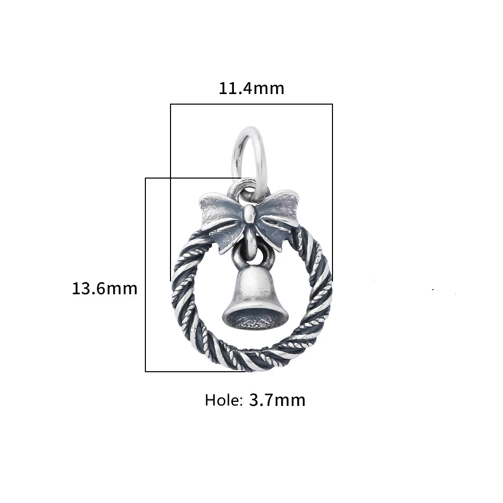 100% Real Sterling 925 Silver Accaccessories Christmas Bell Wreath Charm Pendant For Bracelets Necklaces Key Diy Material S0988