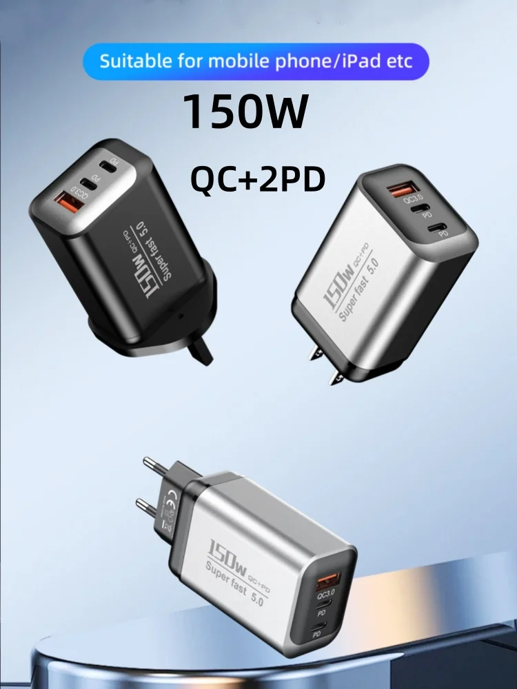 150W Schnelllade-USB-Typ-C-Ladegerät QC3.0 Handy-Ladegerät USB-Reiseadapter für iPhone 17 Samsung Xiaomi EU/UK/US-Stecker