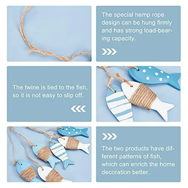 Nautical Wall Hanging Ornament Wood Fish Decor Mediterranean Style Wood Pendant Ornaments For Wall Door Hanging Decor Durable