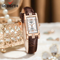 REBIRTH Korean Women's Watch Antique Diamond Elegant Waterproof Leather Strap Original Watch