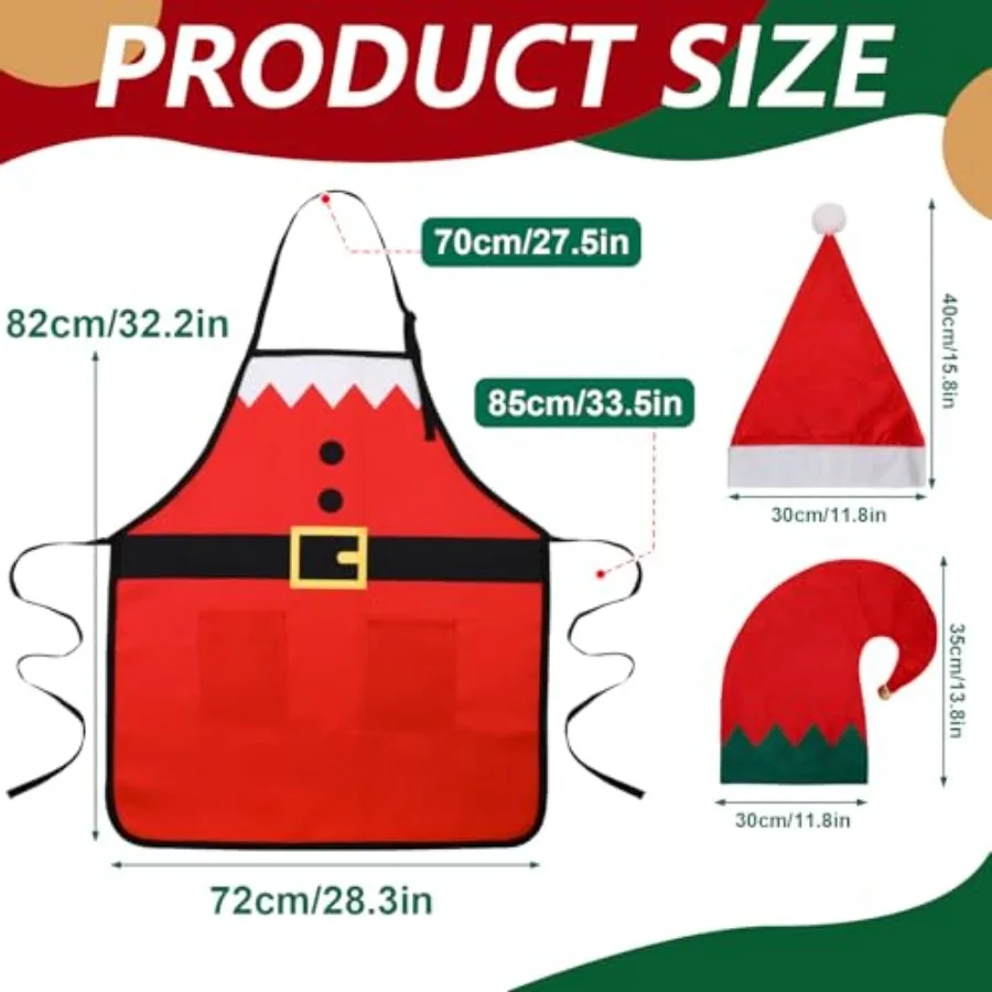 2 مجموعة عيد الميلاد المئزر و طقم قبعات قزم سانتا كلوز المئزر وقبعة مضحك سانتا كلوز قزم تأثيري حلي عدة لمستلزمات حفلة عيد الميلاد