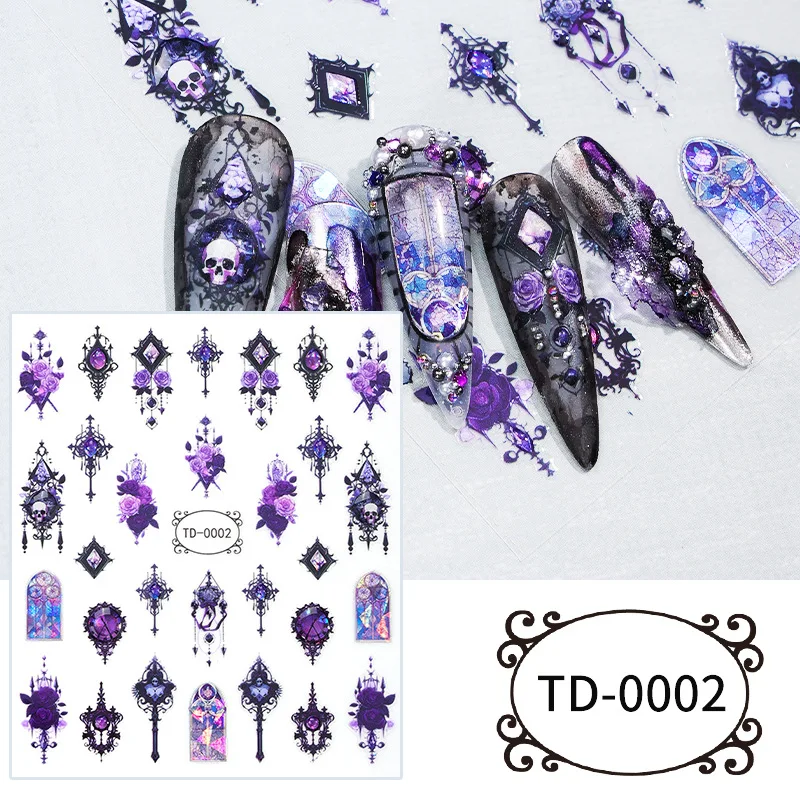 Neue Gothic-Style Blutrote Rosen 5D Soft-Gel Nagelaufkleber Geprägte Dunkle Halloween-Nageldekorationen