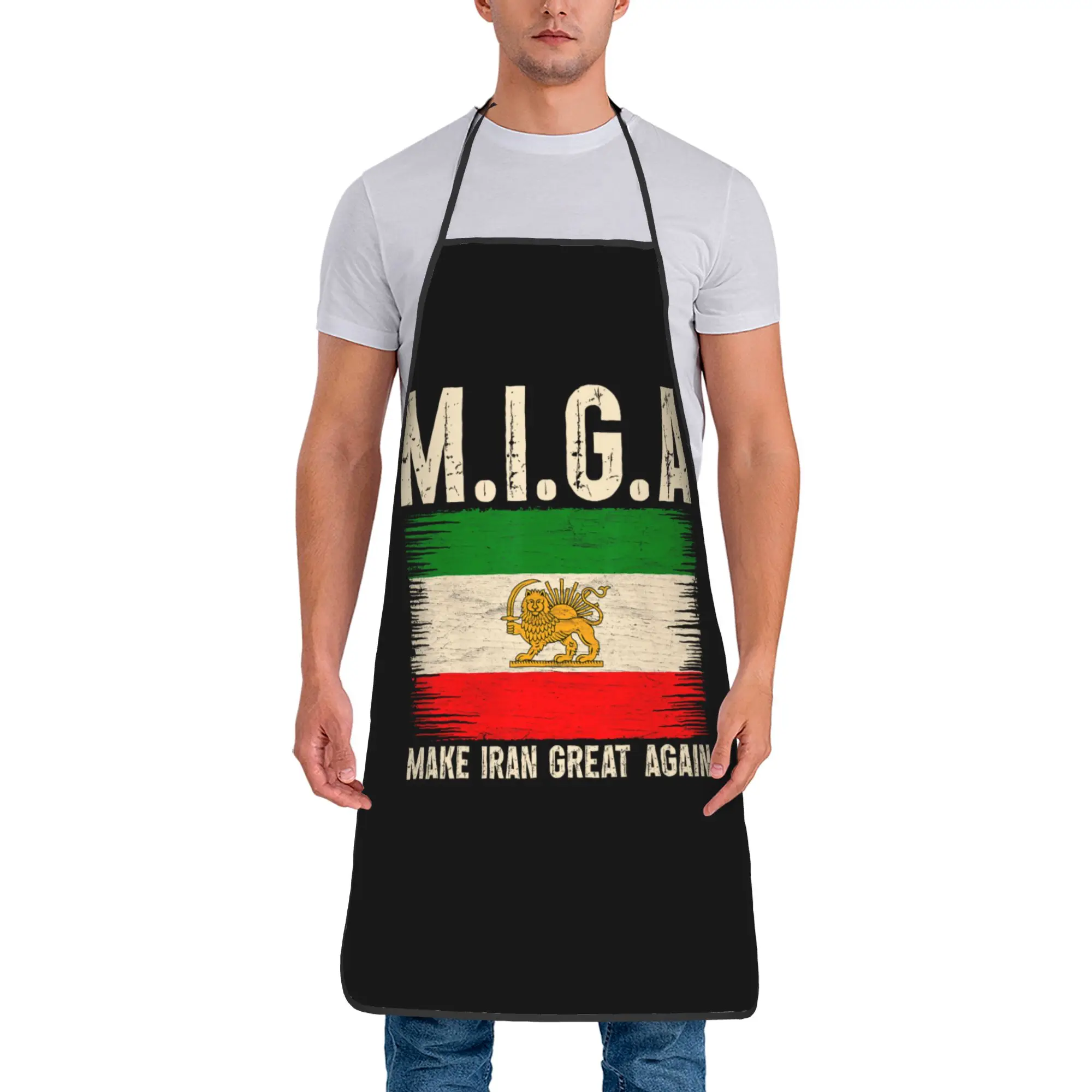 

Фартук-нагрудник MIGA Make Iran Great Again, водонепроницаемый, из полиэстера, с иранским львом и солнцем, для готовки, для женщин, мужчин, взрослых, для кемпинга