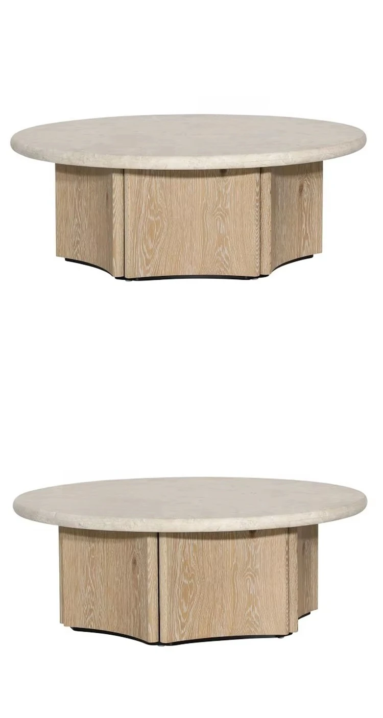 wq-High Round Marble Top Coffee Table Modern Home Wood Base Tea Table Minimalist Living Room Small House Solid Wood End Table^