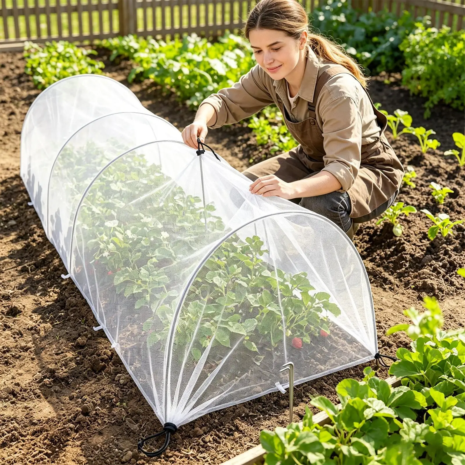 Row Covers For Garden 4ft Pop-up Bird Barrier With Staked Garden Raised Bed Cover For Outdoor Patio Backyard Strawberry Tomato