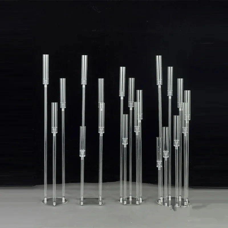 5pcs Acrylic Candle Holder3/ 5 /8head Wedding Table Center Flower Stand Tall Candle Holder Party Metal Street Light