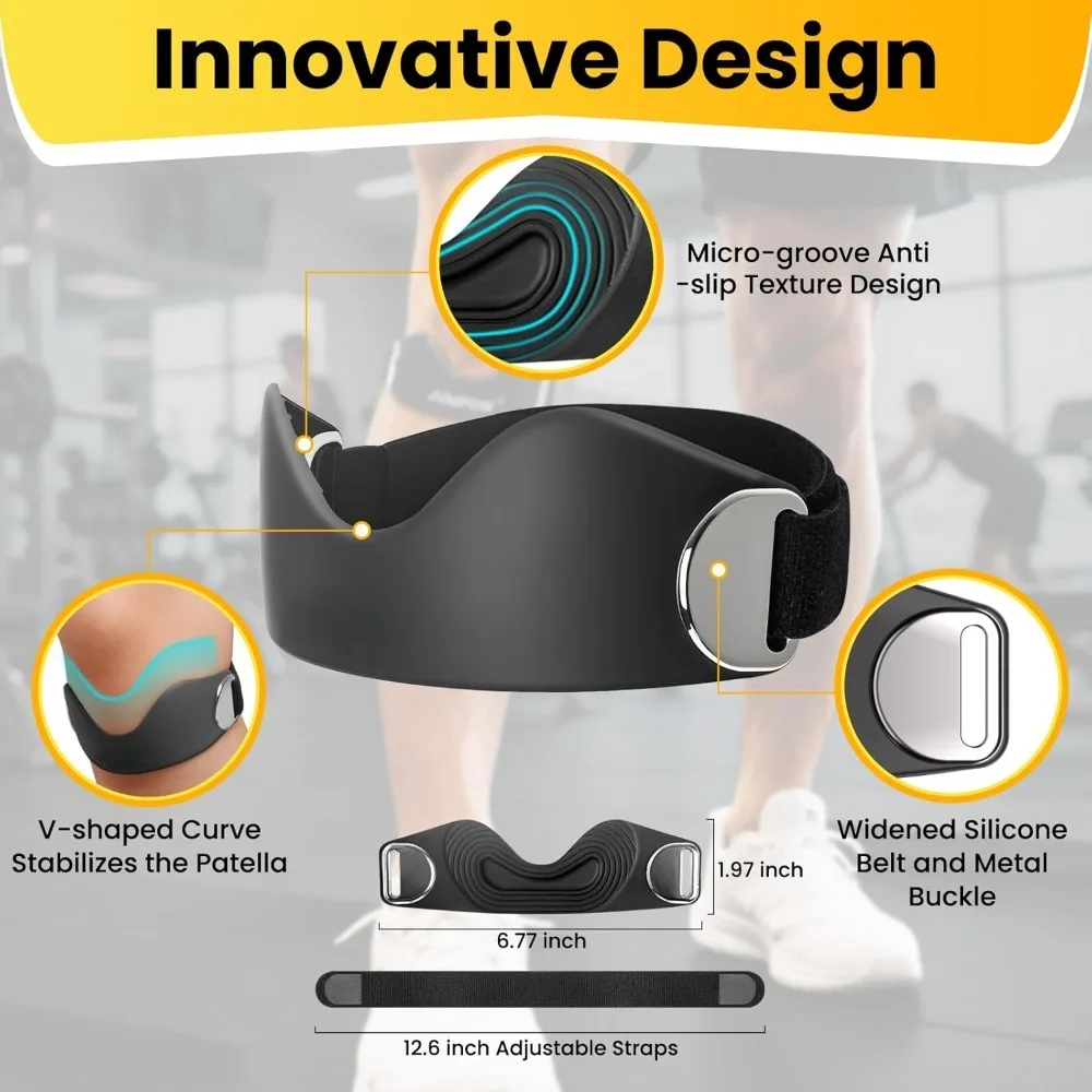Adjustable Non-Slip Patella Band Stabilizer Knee Brace Silicone Patellar Tendon Support Strap for Tendonitis/Sports