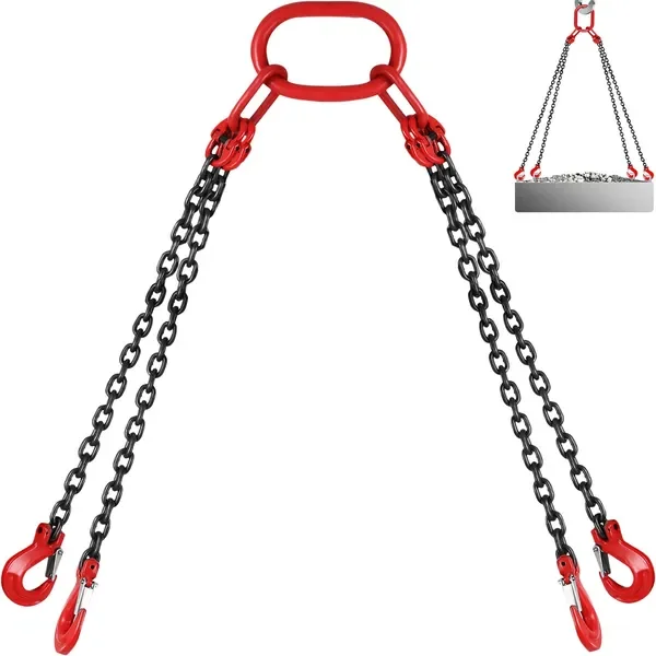 

5Ft Chain Sling 5/16 Inch X 5 Ft Engine Lift Chain G80 Alloy Steel Engine Chain Lifts 3 Ton with 4 Leg Grab Hooks