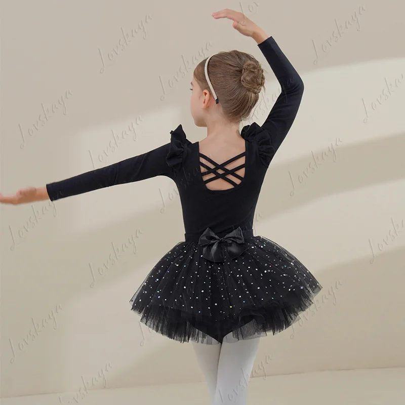Costumi di danza per bambini - Abito da pratica autunnale per ragazze nere a maniche lunghe per la danza cinese, gonna da balletto per bambine
