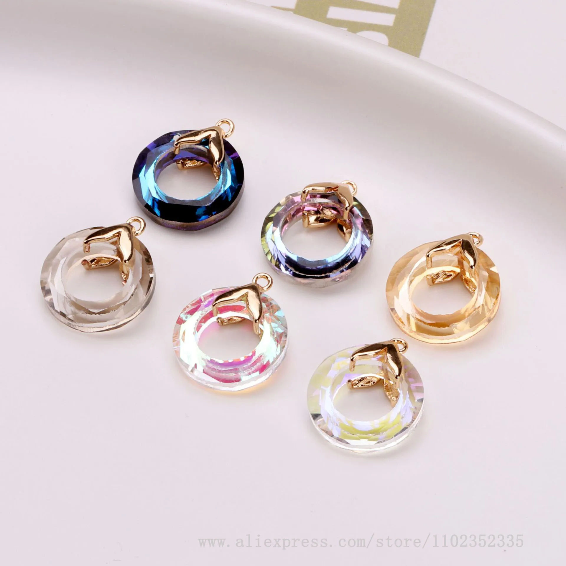 50pcs/ Bag  Hot selling Copper Claw Colored Crystal Pendant Round DIY Handmade Necklace Earring Pendant