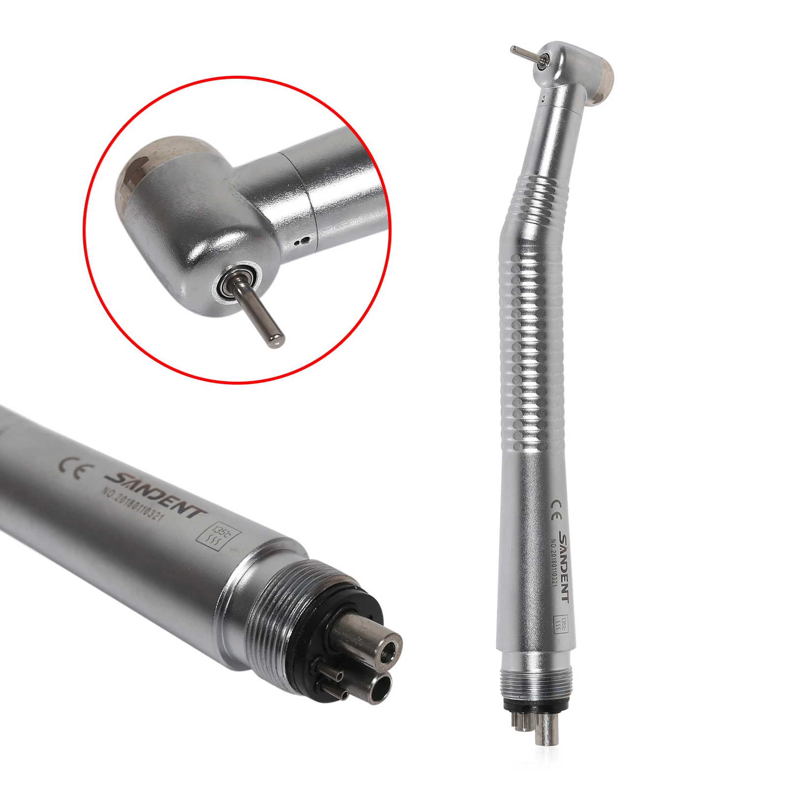 SANDENT Dental High Speed Handpiece Push Button Standard Head 4Hole Turbine Single Water Spring NSK Style /Replace Rotor