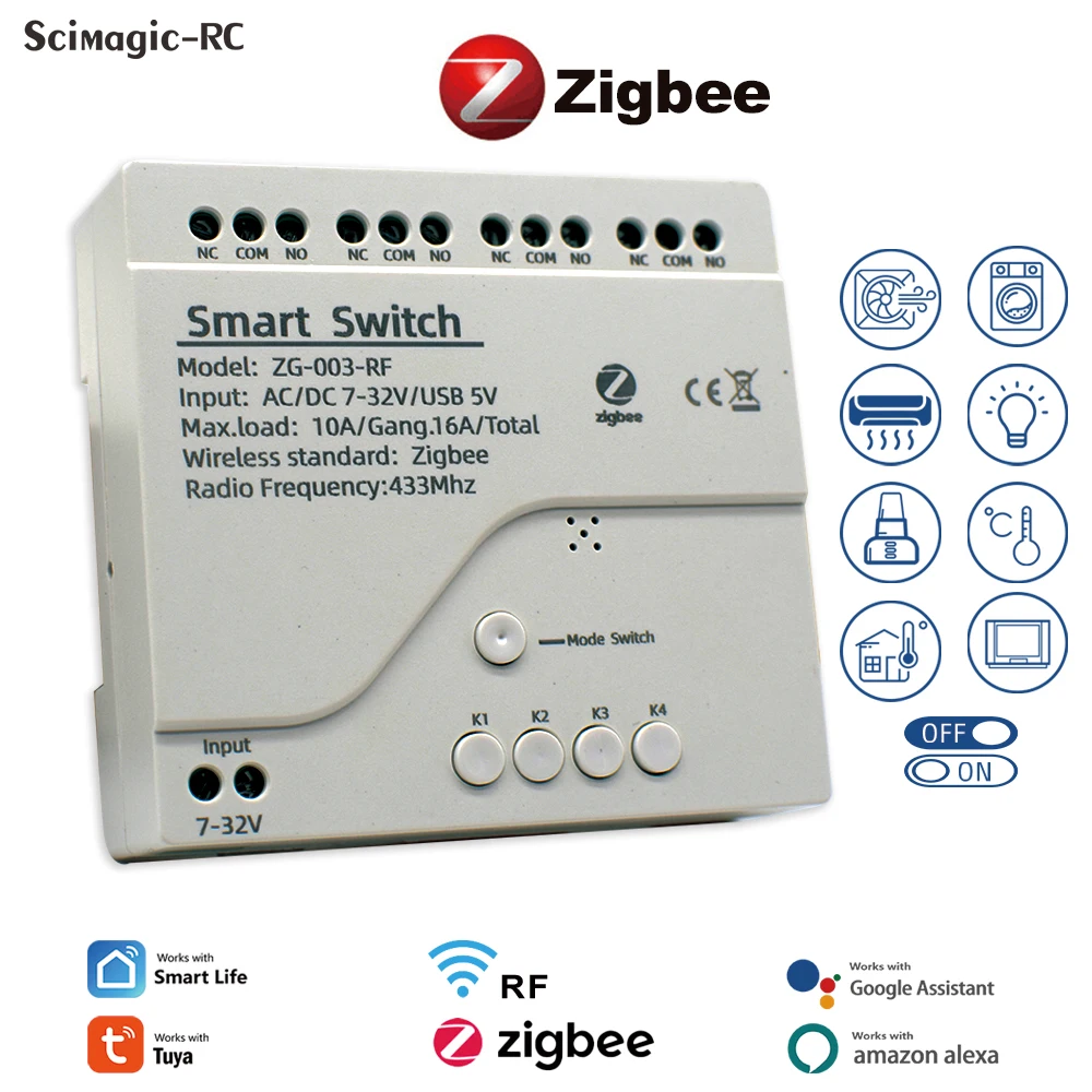 1/2/4 Channel Zigbee Tuya Smart Relay Module Smart Light Switch DC5V 7-32V AC85-250V 220V RF433Mhz Remote Control On Off Control