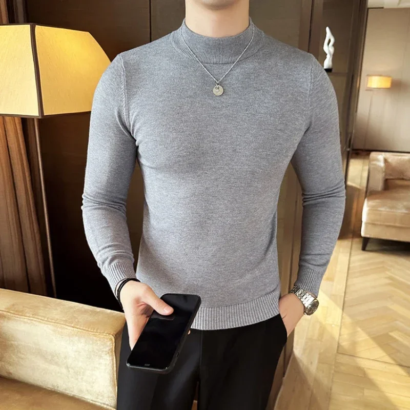 Hot Selling Men's Multi-colored Slim Sweater Base Top Quality Men's Half Turtleneck All-match Jumpers Men's Fall ZL90