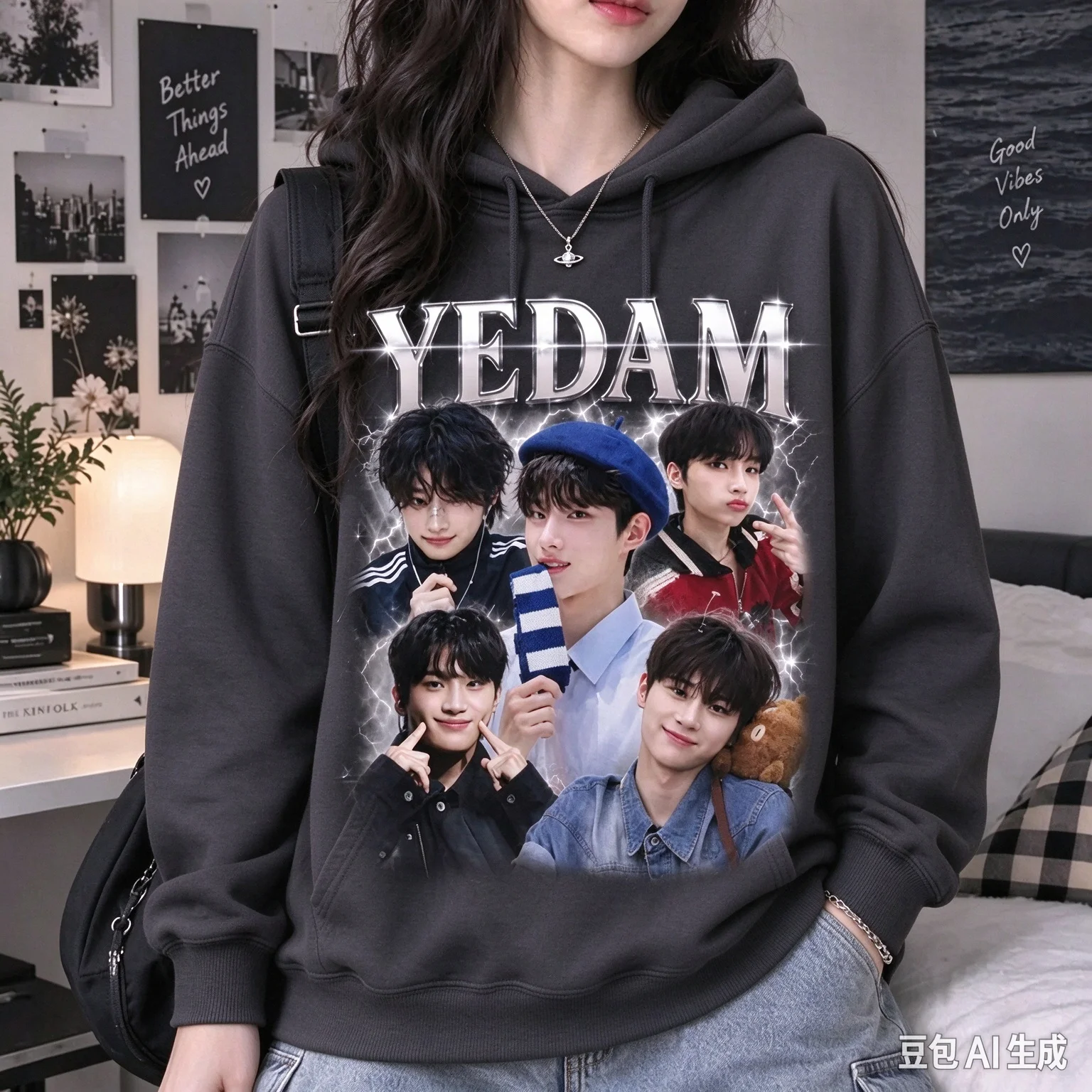 Yedam Retro 90s Boot Shaped Portrait Men's and Women's Pullover Kpop Fan Merch Pattern Hoodie Streetwear