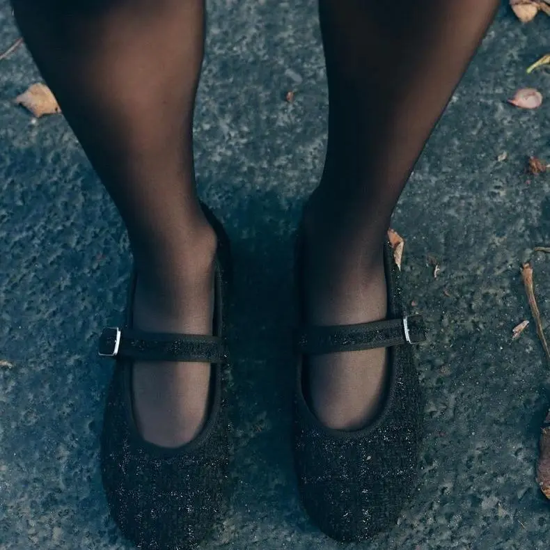 أحذية نسائية جديدة للشتاء بمقدمة مستديرة وتصميم ماري جين، أحذية باليه مسطحة سوداء سهلة الارتداء وعصرية من الجلد #2