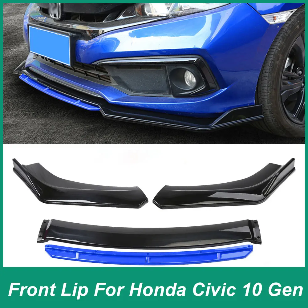 For Honda Civic 2016-2020 Front Bumper Chin Diffuser Diverter Body Kit ABS Plastic Spoiler Lip Exterior Modification Black Blue