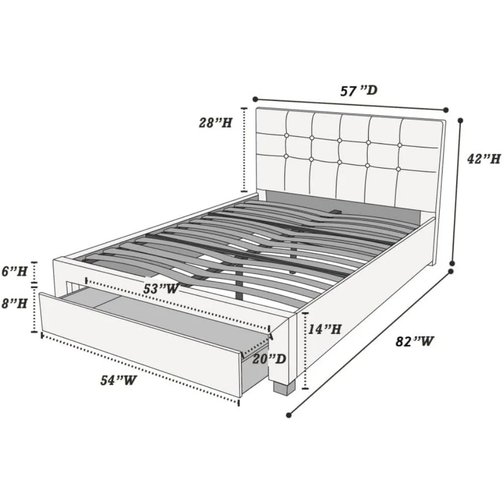 Modern Grey Upholstered Queen Bed Frame with Storage Drawers and Headboard
