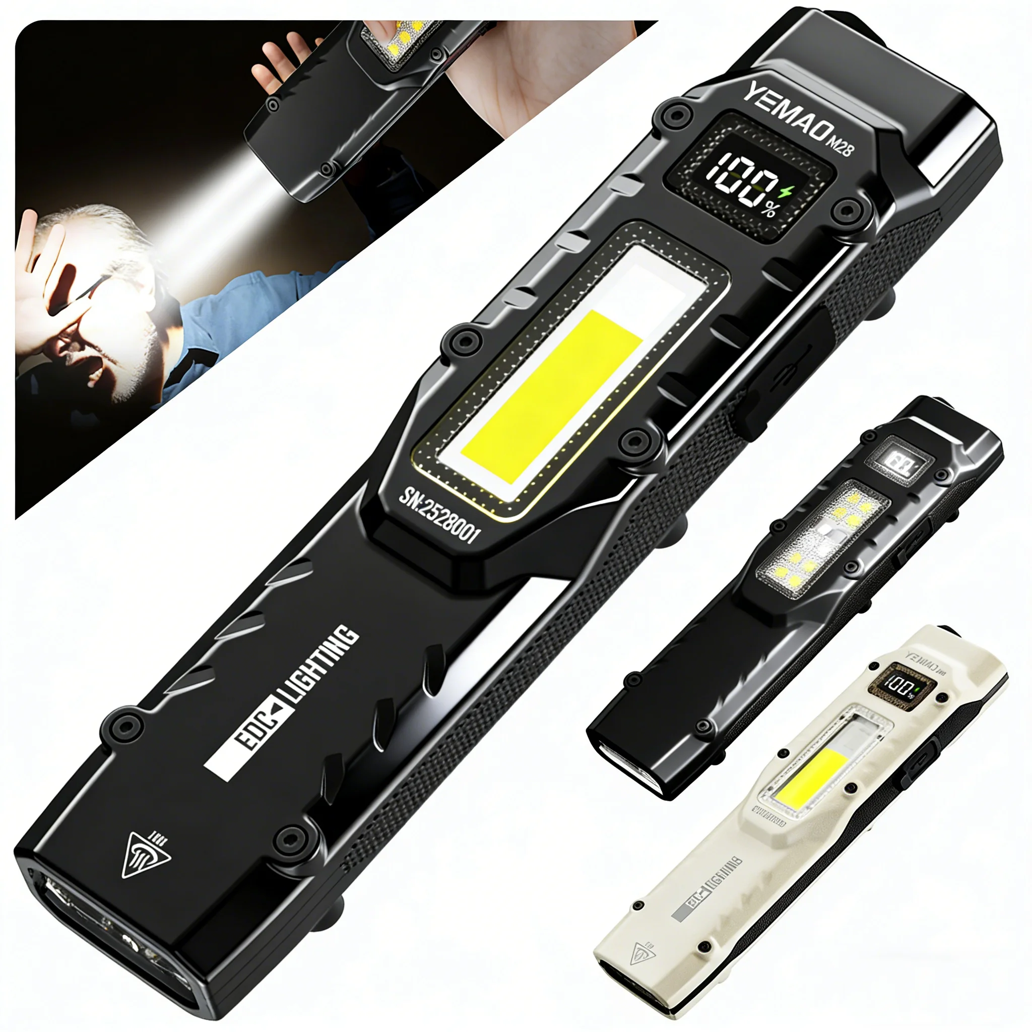 Rechargeable High Lumen Flat Flashlights EDC Tactical Flashlight,Dual-Switches LED Small Flashlight With Digital Display,Stainle